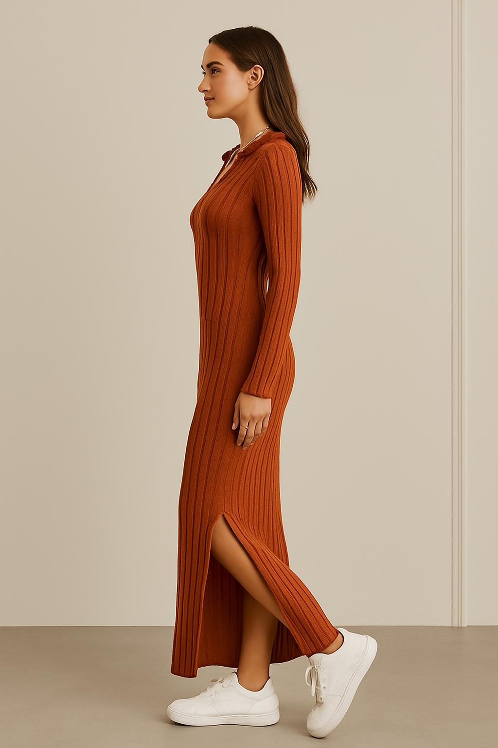 LILY | COLLARED RIBBED MAXI DRESS