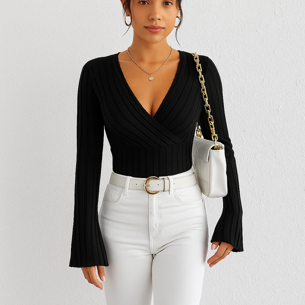 LYDIA | FLARE-SLEEVE WRAP TOP