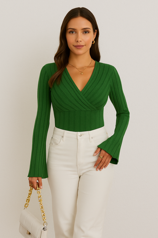 LYDIA | FLARE-SLEEVE WRAP TOP