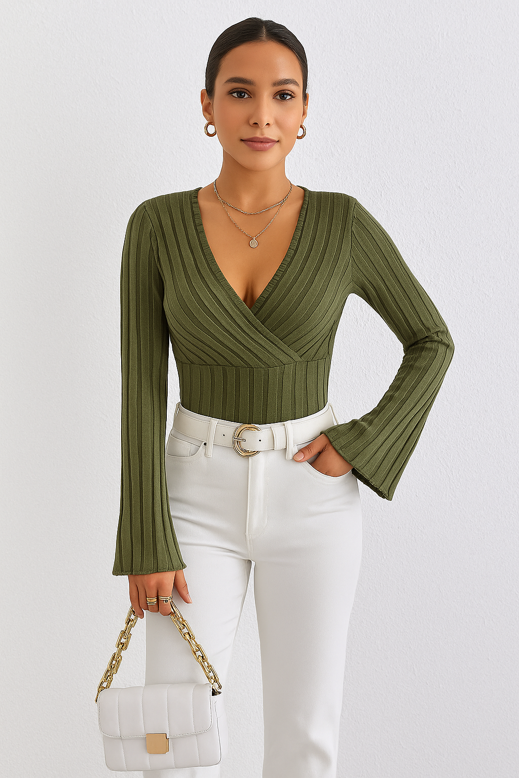 LYDIA | FLARE-SLEEVE WRAP TOP