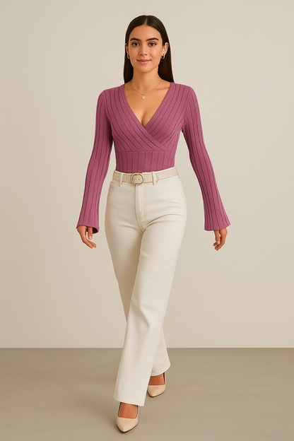 LYDIA | FLARE-SLEEVE WRAP TOP
