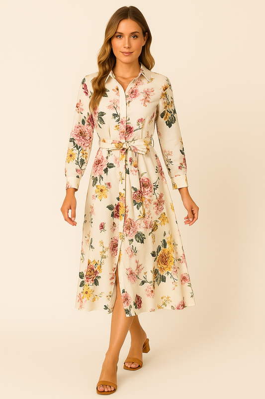 SARAI | GARDEN WHISPER BELTED MIDI DRESS