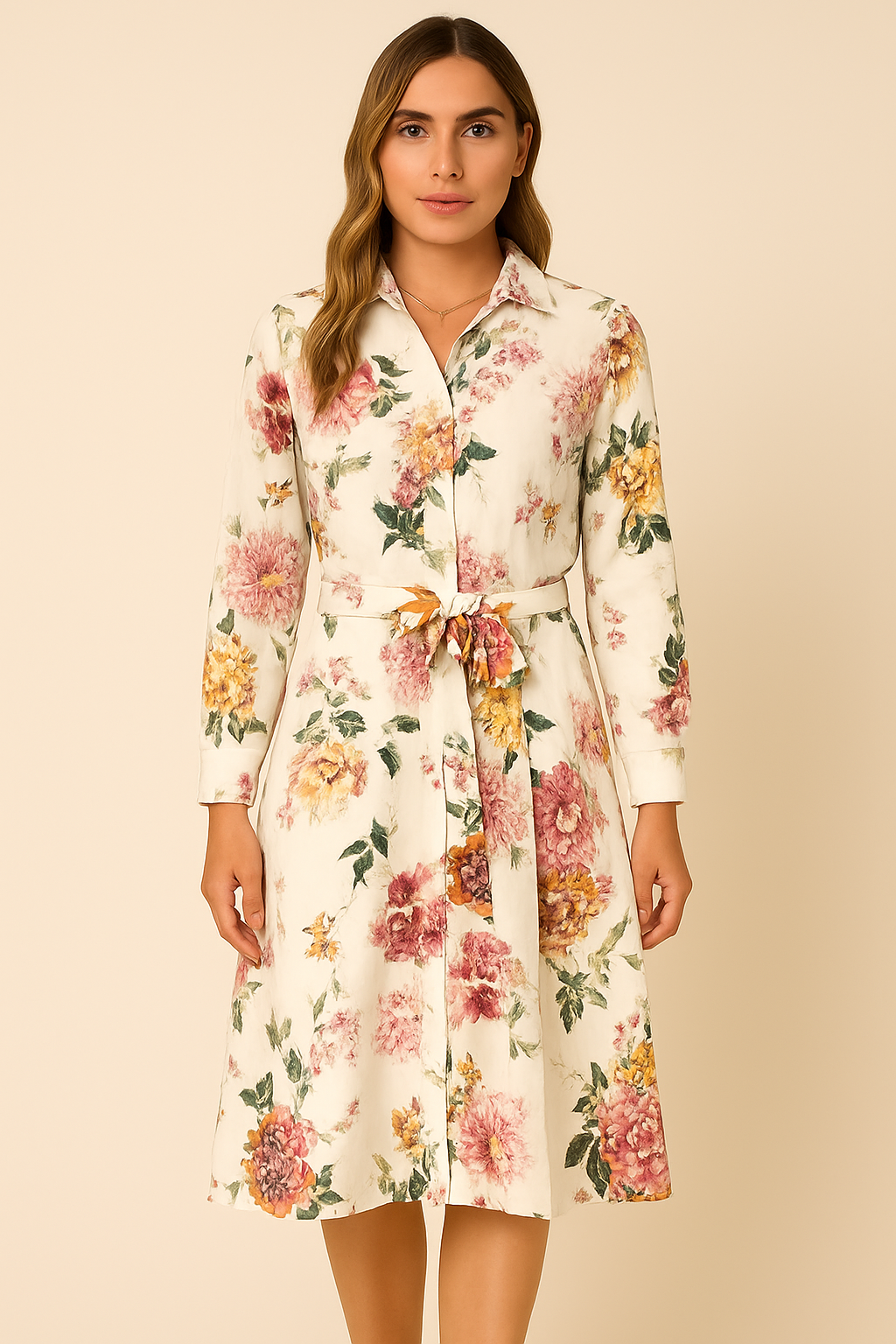 SARAI | GARDEN WHISPER BELTED MIDI DRESS