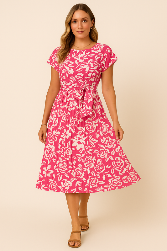 SKYLAR | BLOOM GRACE BELTED MIDI DRESS