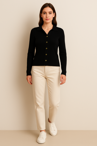 CLAIRE | RIBBED BUTTON-DOWN CARDIGAN