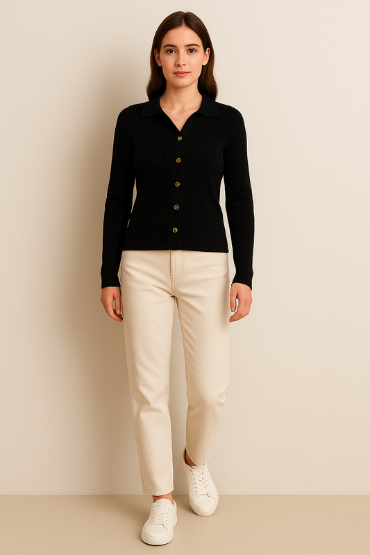 CLAIRE | RIBBED BUTTON-DOWN CARDIGAN