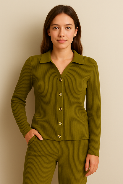 CLAIRE | RIBBED BUTTON-DOWN CARDIGAN